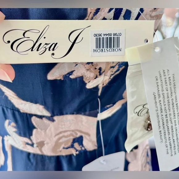 Eliza J Navy and Pale Pink Floral Ball Gown - Picture 13 of 17